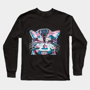 Cute Kitten colorful abstract art painting Long Sleeve T-Shirt